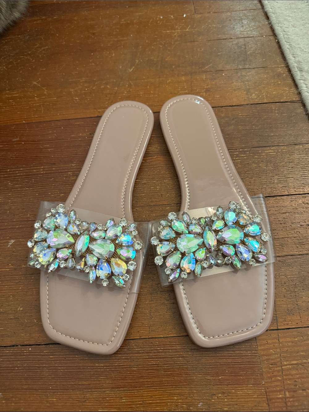 SHEIN Women's Nude Jeweled Slide Sandals